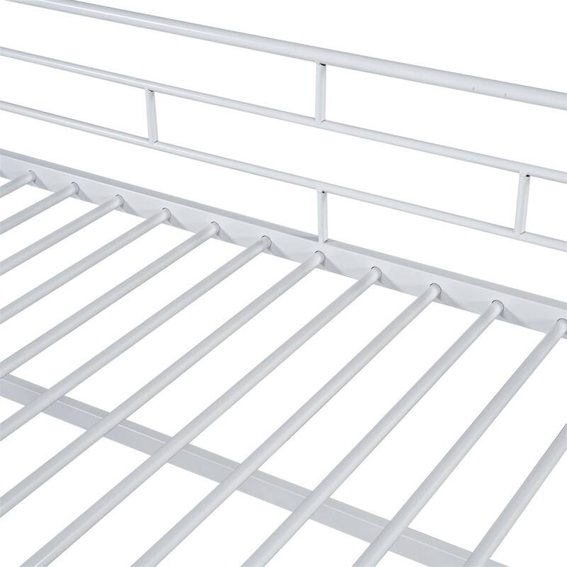 Twin Size Mid Loft Bed with Storage Stairs, Heavy Duty Metal Loft Bed Frame with Guardrails, Kids Playhouse Bed with Slats