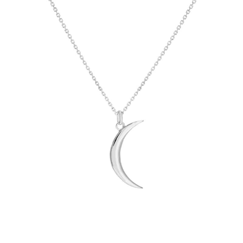 Marquee Jewels 14K Solid White Gold Dainty Crescent Necklace