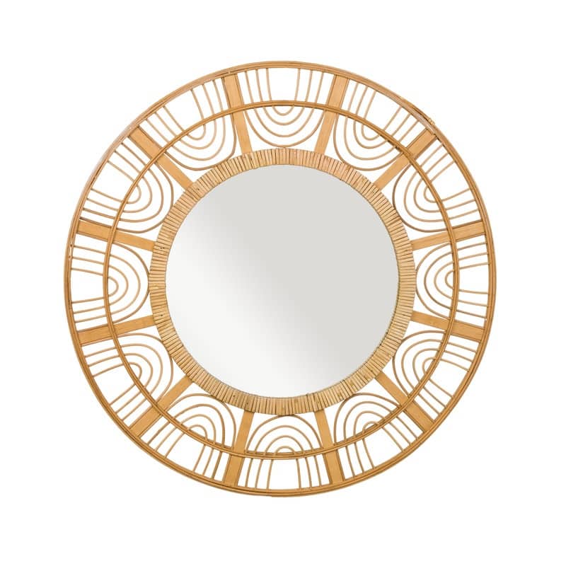 Zen Radiance Round Rattan Boho Wall Mirror - 27.5"H x 27.5"W x 0.75"D