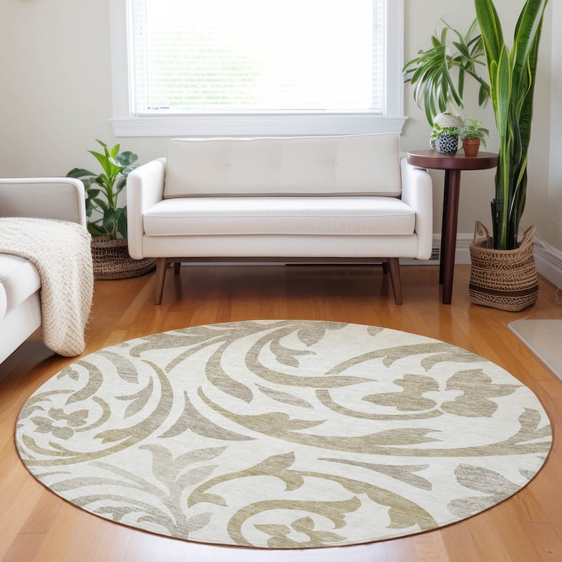 Premium Washable Super Soft Contempory Scroll Mayfield Rug - Ivory - 8' x 8' - Round