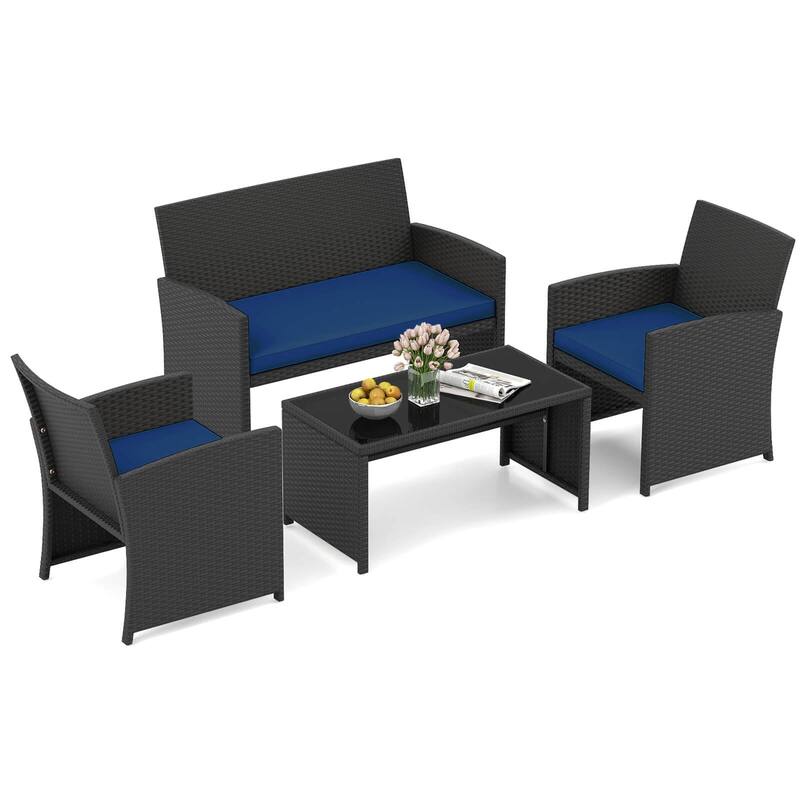 Costway 4 PCS Patio Conversation Set with Seat Cushions & Tempered - See Details