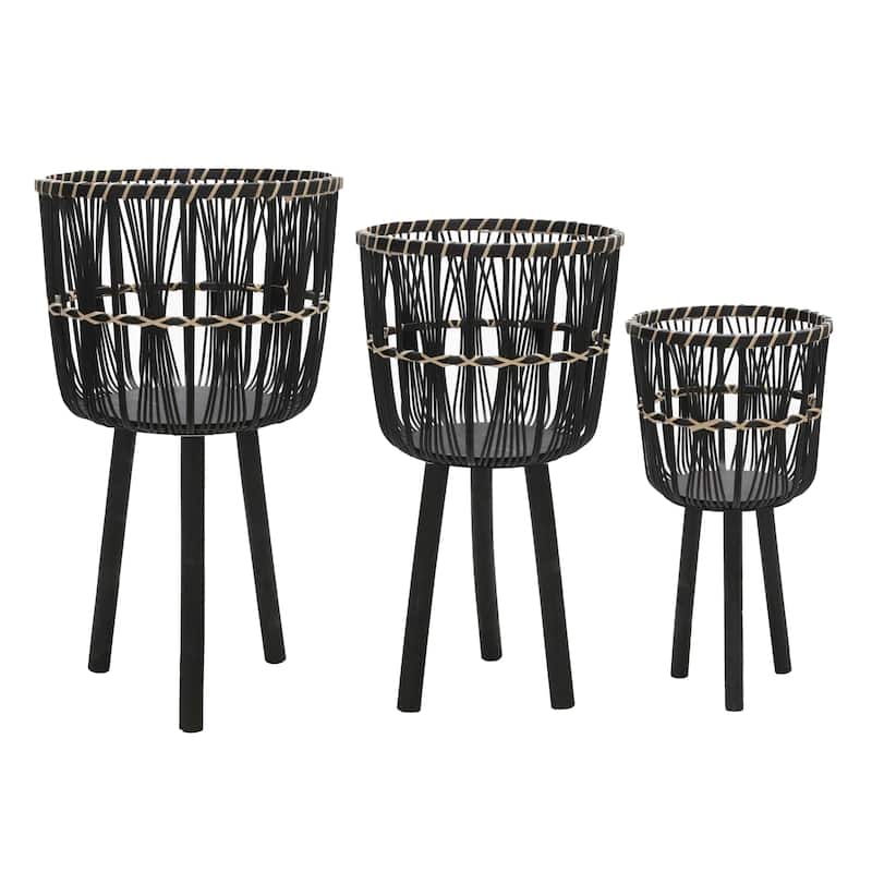 3 Pieces BAMBOO PLANTERS 11/13/15" - Black