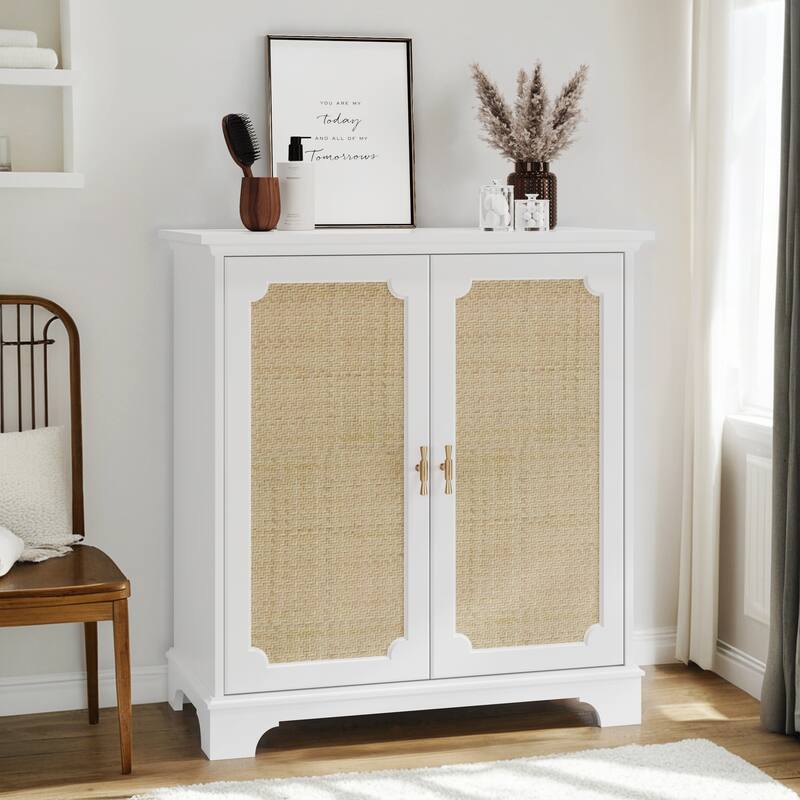 Sideboard Buffet Storage Liquor Cabinet with Rattan Decorated Doors