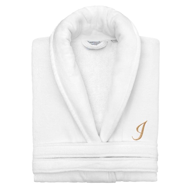 Authentic Hotel and Spa 100% Turkish Cotton Personalized Unisex Anovia Velour Bathrobe - Gold Script Font - Small/Medium - I