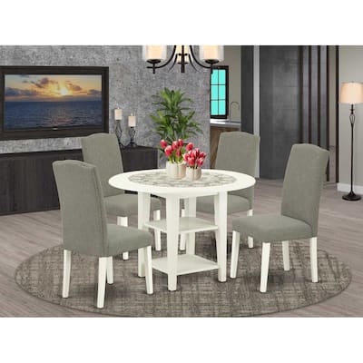 HomeStock 5-Pc Linen White Finish Solid Wood Top-Round Dining Room Set with Dropleaf-Seats 4