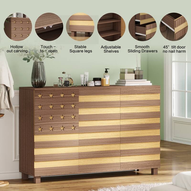 55" Buffet Sideboard Cabinet with Storage, Storage cabinet With Hand Carved Craftsmanship with 2 Drawers and 3 Doors