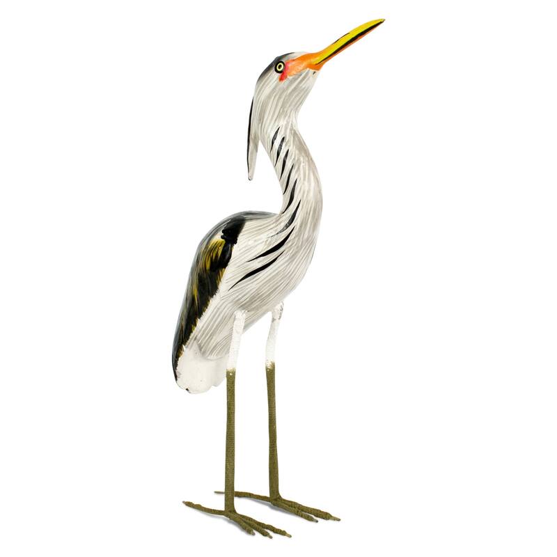 Wood Great Blue Heron Figurine - Hand Carved Coastal Bird Sculpture, Elegant Wading Bird Decor - 11" tall x 6" wide x 2.2" deep