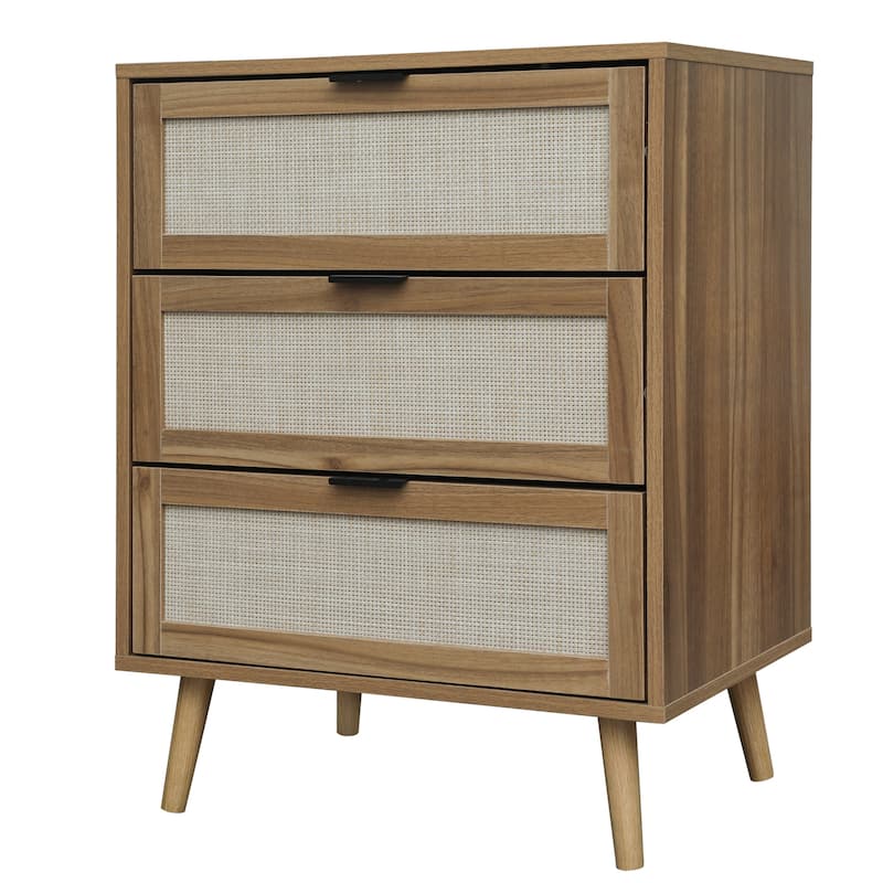 Farmhouse Walnut 3-Drawer Cabinet Nightstand Bedside Table