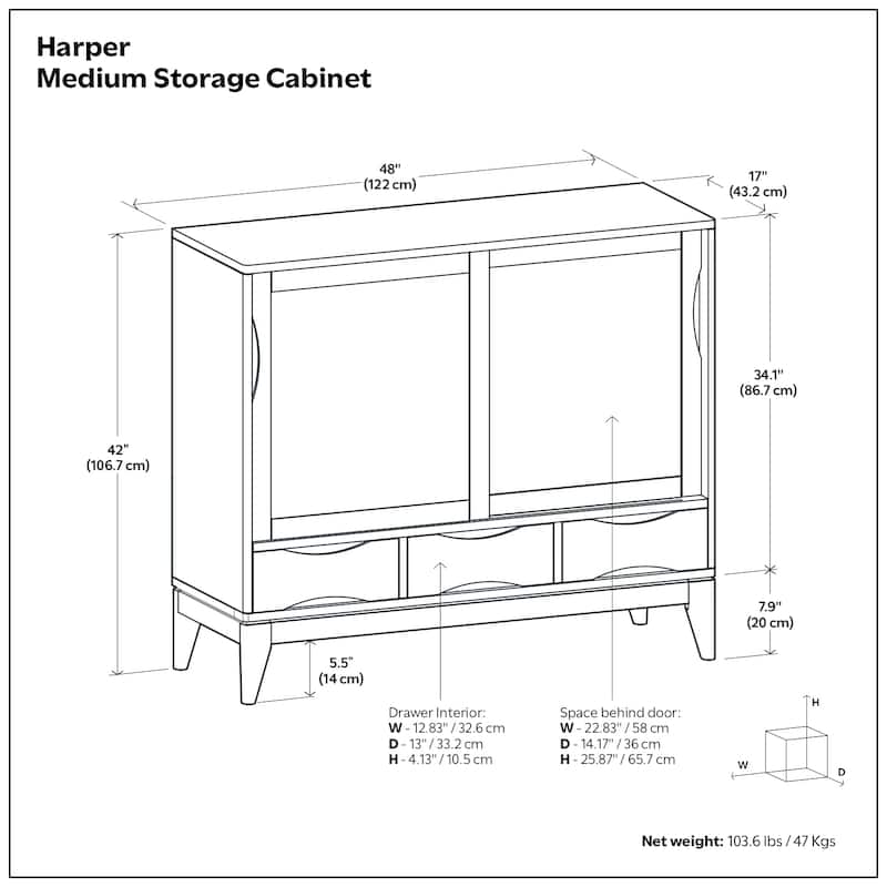 WYNDENHALL Pearson SOLID HARDWOOD 48" Wide Modern Medium Storage Cabinet - 48"w x 17"d x 42" h