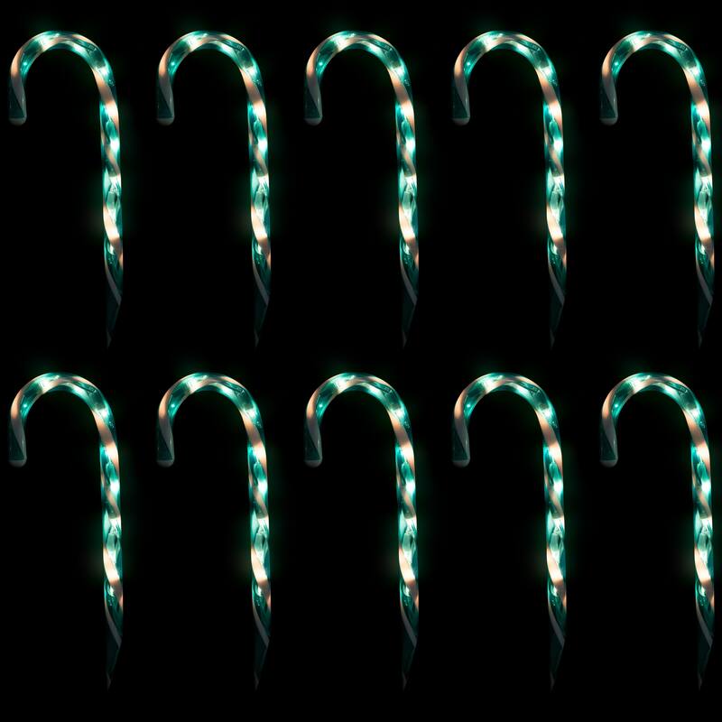 Lighted Outdoor Candy Cane Christmas Pathway Markers - 13.5' - Green - Set of 10