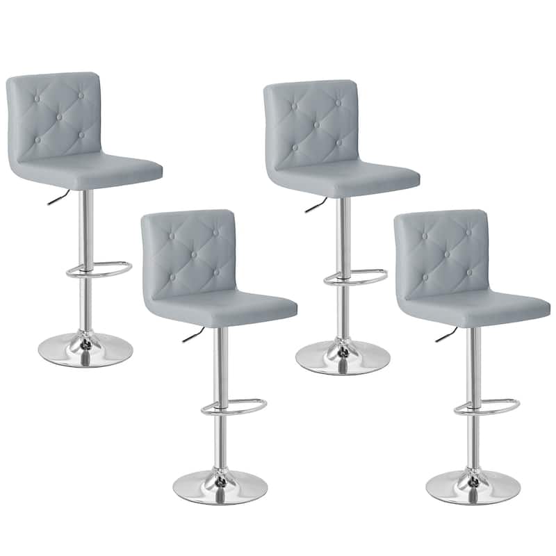 Javlergo 4 Pack 360° Swivel Bar Stools Adjustable PU Leather Stools with Diamond Tufted Back Curved Footrest