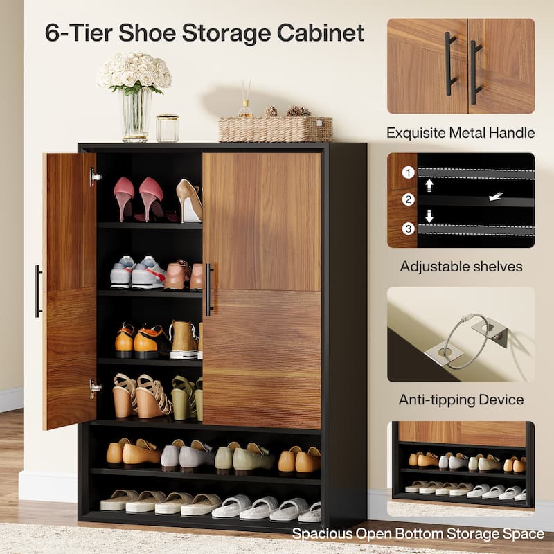 6-Tier Shoe Storage Cabinet with Doors for Entryway - 13.78"D x 28.74"W x 43.30"H