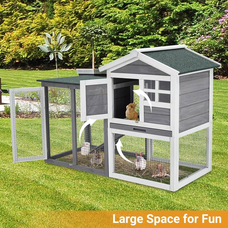 Rabbit Hutch Indoor and Outdoor Bunny Cage for Small Animals with 2 Lockable Doors