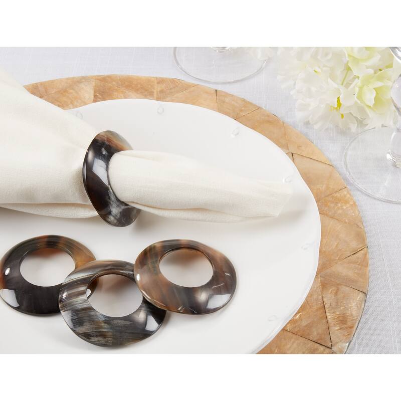 Round Design Horn Napkin Rings (Set of 4) - Brown