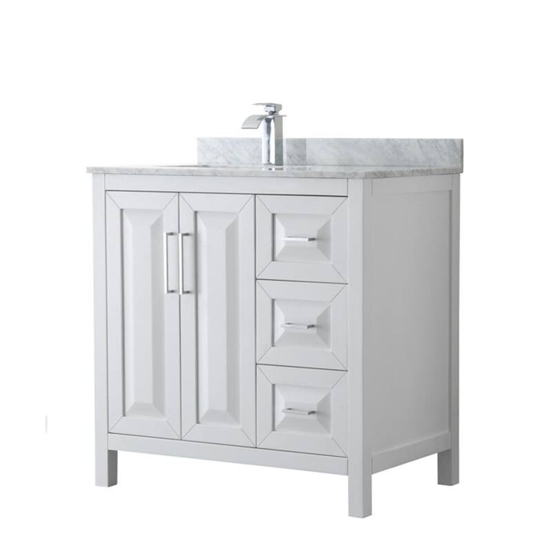 Wyndham Collection Daria 36" Free Standing Single Vanity Set with MDF - White / White Carrara Marble Top / Polished Chrome - Painted