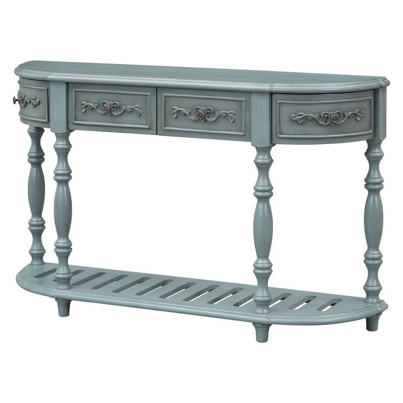Modern Curved Console Table with 4 Drawers and 1 Shelf