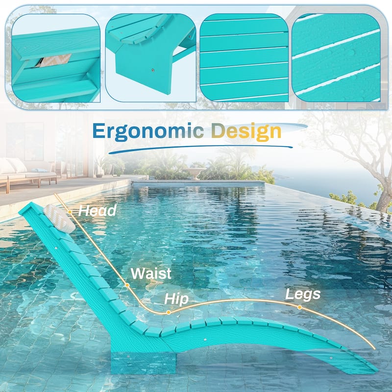 HDPS Pool Lounge Chairs, Single Waterproof Sun Lounge Chaise With Headrest For In Pool, White/Blue/Orange/Black