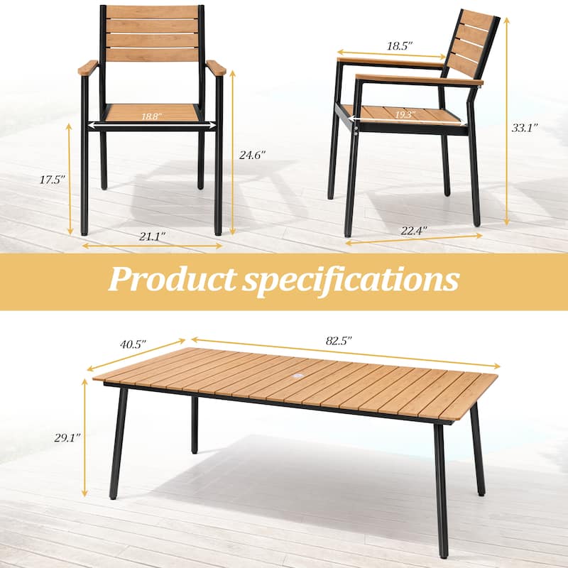 VredHom 9-Piece Outdoor Patio Dining Table Set with Stackable Chairs - Set of 9