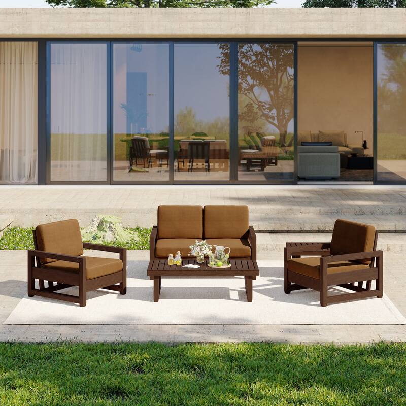 5-Piece Outdoor Solid Teak Wood Patio Conversation Set