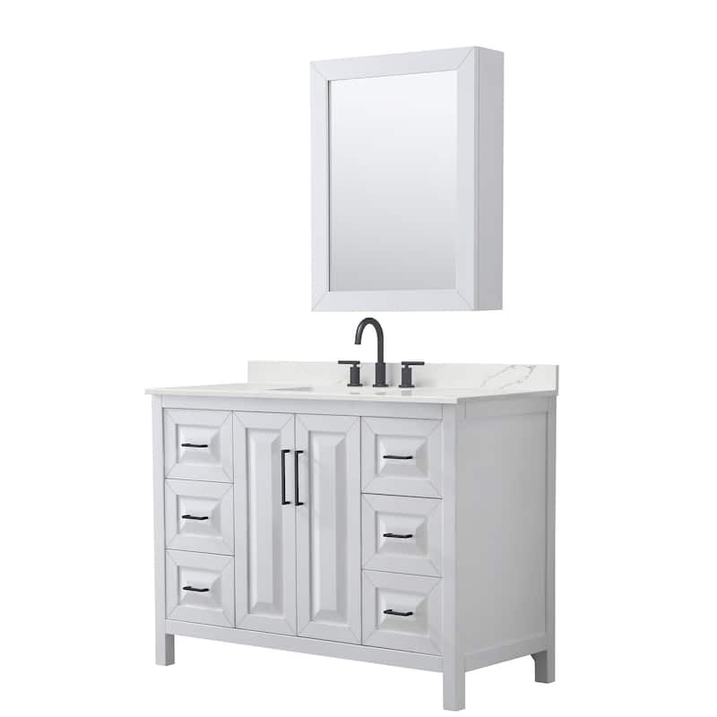 Wyndham Collection WCV252548S-QTZ-US3MED Daria 48" Free Standing - White / Giotto Quartz Top / Matte Black Hardware