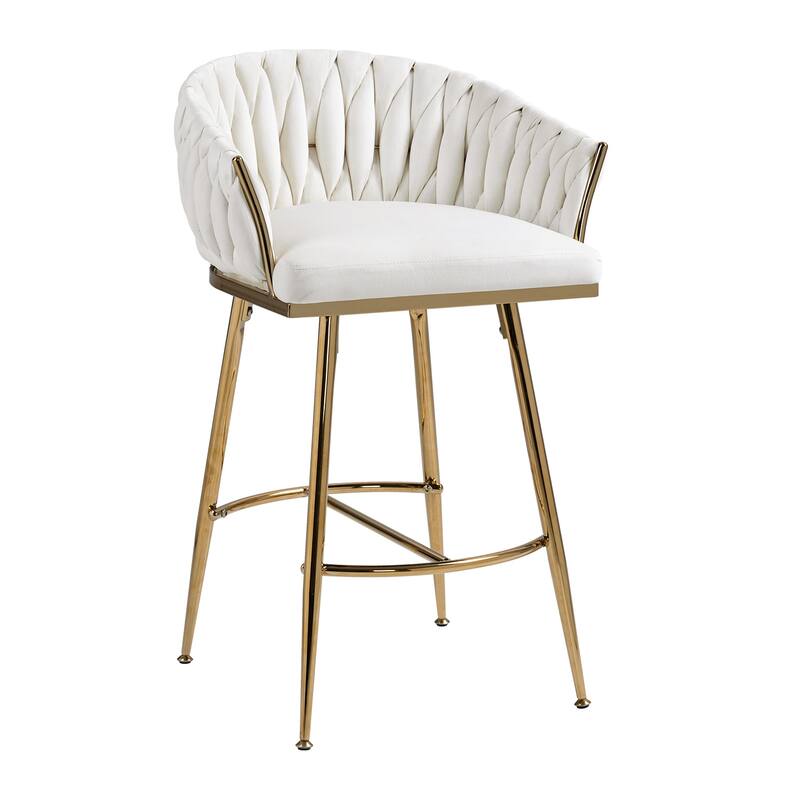 26'' Counter height bar stools velvet kitchen island with hand- wave back,golden chromed base and footrest, set of 2
