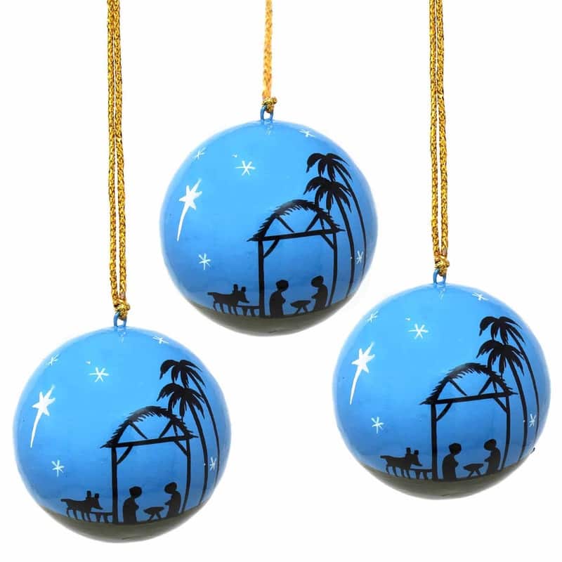 Recycled Paper Handpainted Nativity Ornaments, Set of 3 (India)