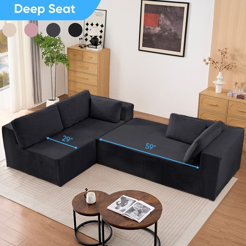 Mixoy 3-Pcs Free Combination Modular Sectional Sofas,Corduroy Compressed L-Shaped Sofa with Flexible Configuration - 3-Seater