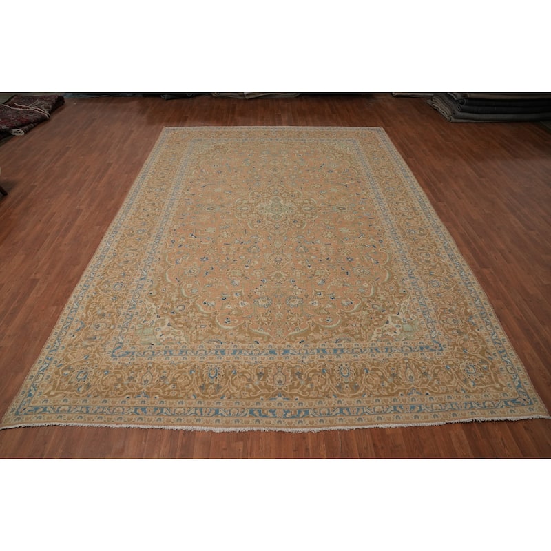 Hand Knotted Oriental 100% Wool Carpet Traditional Floral Oranges & Rust Kashan Area Rug - 13' 10'' X 9' 9''