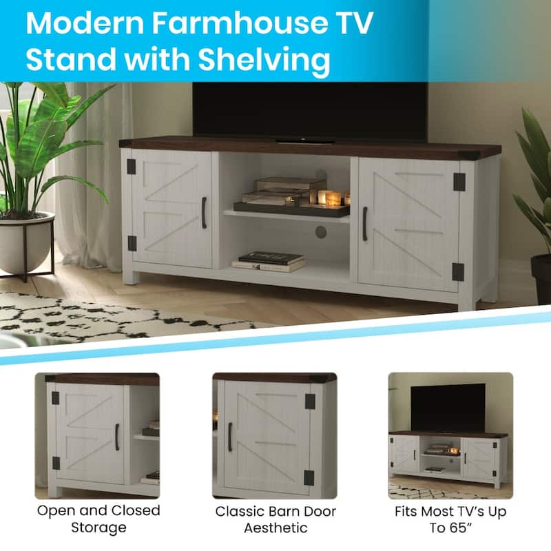 59 Inch Barn Door TV Stand Fits up to 65" TV's with Adjustable Shelf - 59"W x 15.5"D x 23.75"H