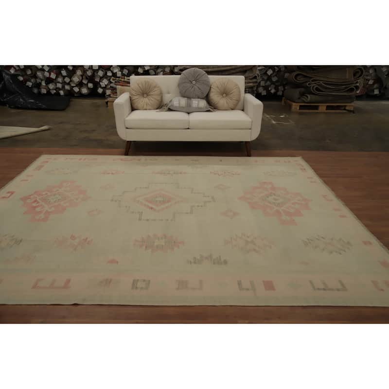Hand Woven Oriental 100% Wool Carpet Southwestern Tribal Greys & Charcoal Kilim Area Rug - 9' 8'' X 8' 1''