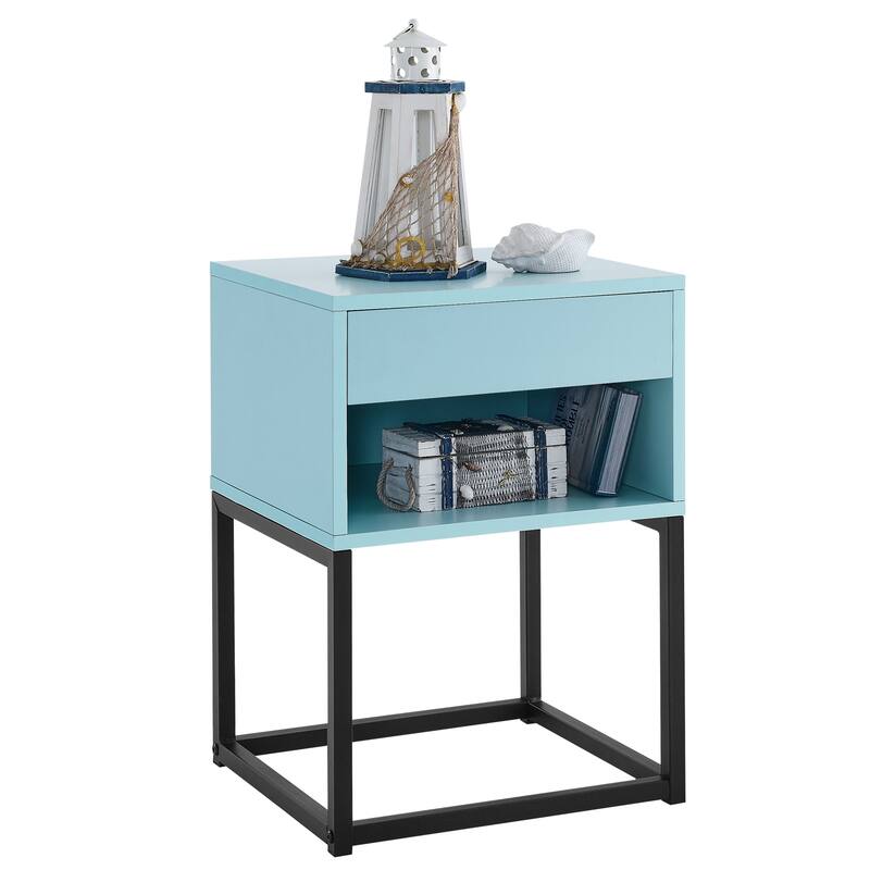 BIKAHOM Simple End Table with Drawer and Shelf for Any Room,Nightstand,Metal Leg Design