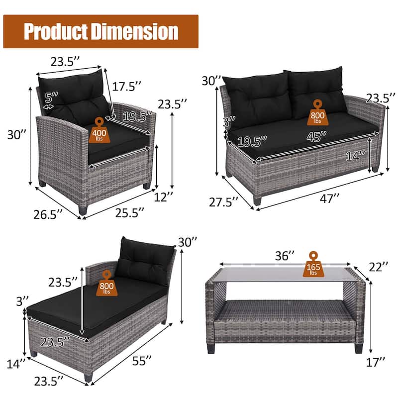 Costway 4PCS Patio Rattan Furniture Set Sofa Ottoman Cushion Garden - See Details