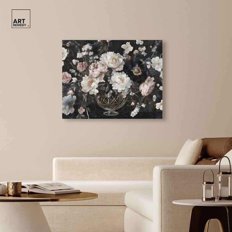 Peonies in Glass Vase Canvas by Art Remedy, Gallery Wrapped