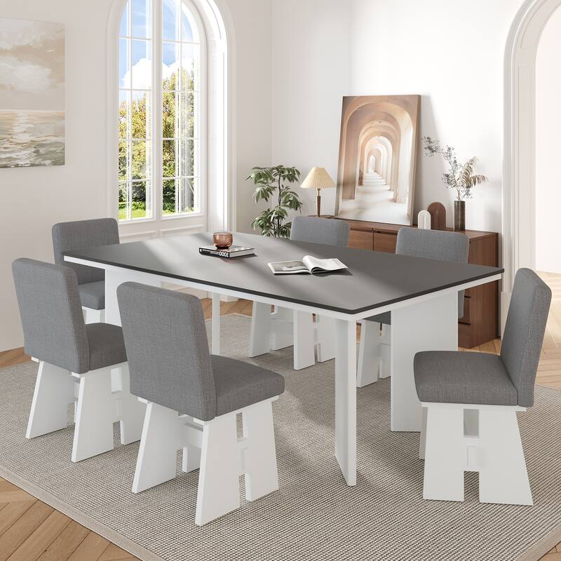 Modern 7-Piece Dining Table Set with 6 Upholstered Dining Chairs