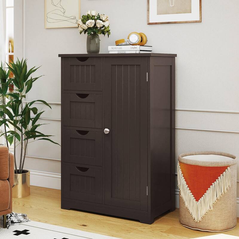 Costway Wooden 4 Drawer Bathroom Floor Cabinet Storage Cupboard 2