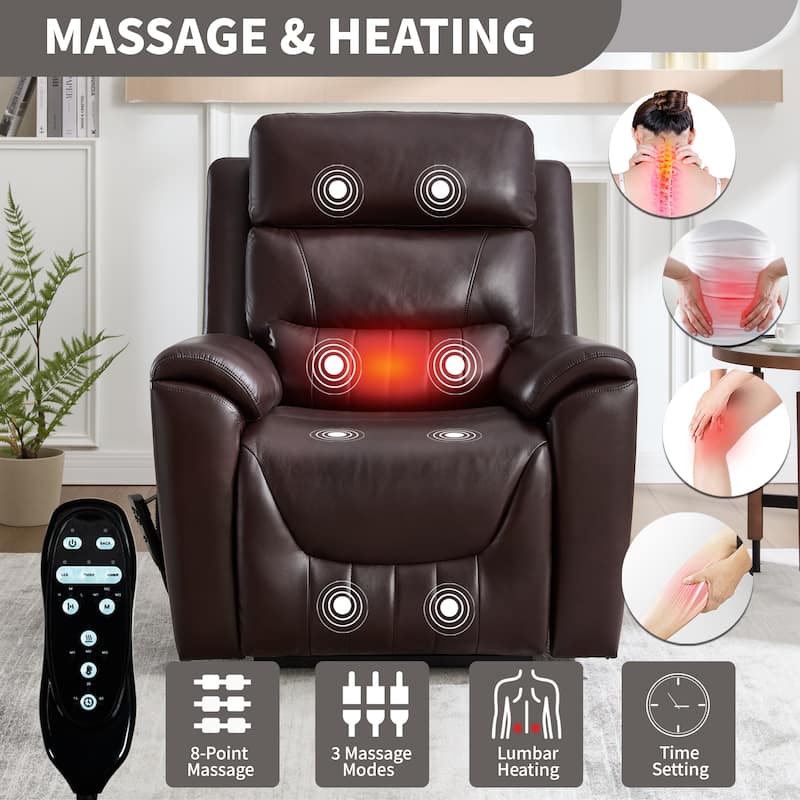 Roomfitters Dual Motor Power Lift Recliner 180 Flat Infinite Position Heat Massage Heavy Duty Leatherair Sofa