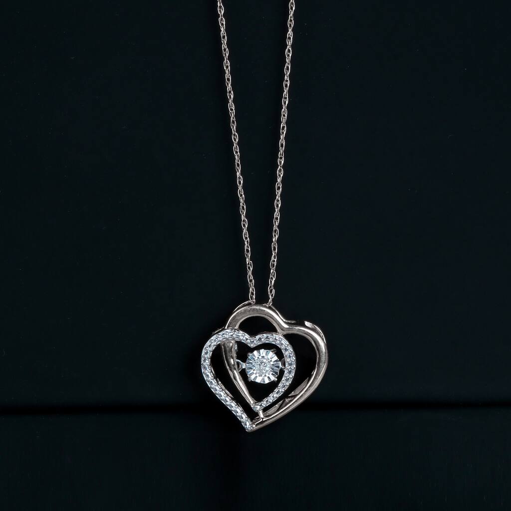 1/20ct Diamond Double Heart Pendant Necklace in Silver for Women - White