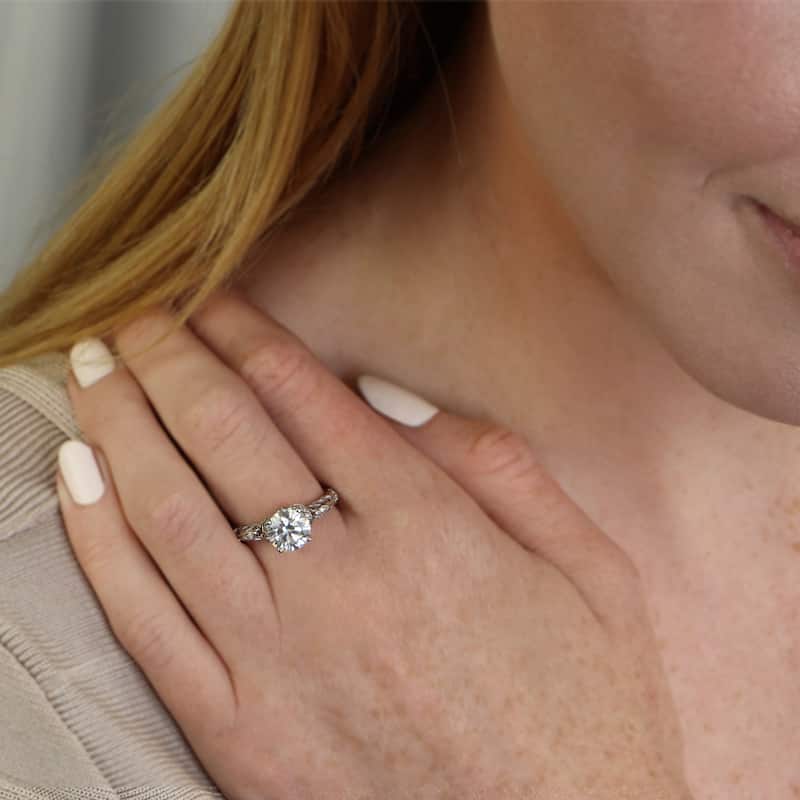 Auriya 14k Gold 1 1/2ct Moissanite and 1/8ct Diamond Engagement Ring