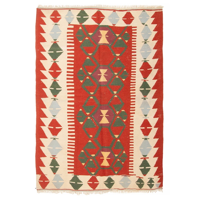 ECARPETGALLERY Flat-Weave Sivas Copper Wool Kilim - 4'4 x 6'4 - Copper - 4'4 x 6'4