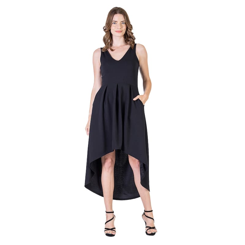 24seven Comfort Apparel Womens Sleeveless Fit N Flare High Low Dress - Black - 1X