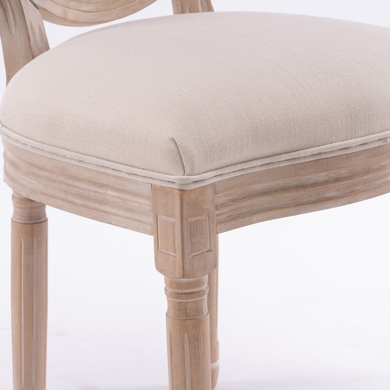 French Style Solid Wood Frame Linen Fabric Rattan Back Dining Chair,Set of 2,Cream