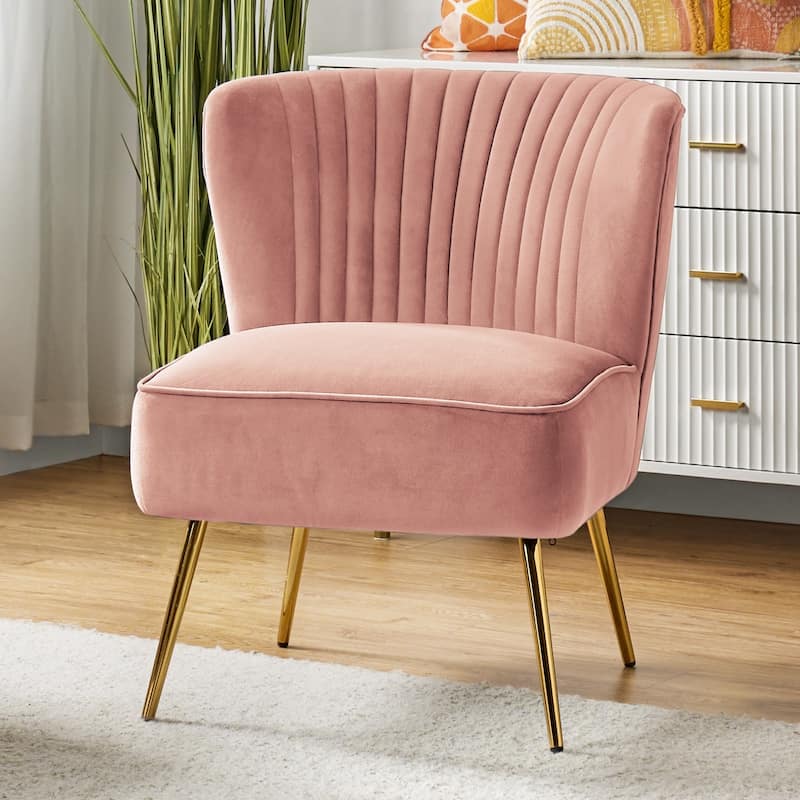 Monica 22''W Upholstered Modern Tufted Accent Side Chair with Gold Legs by HULALA HOME - PINK