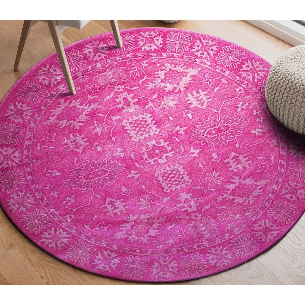 Pink Traditional Oriental Overdyed Area Rug, Elegant Soft Texture for Home Interiors - L