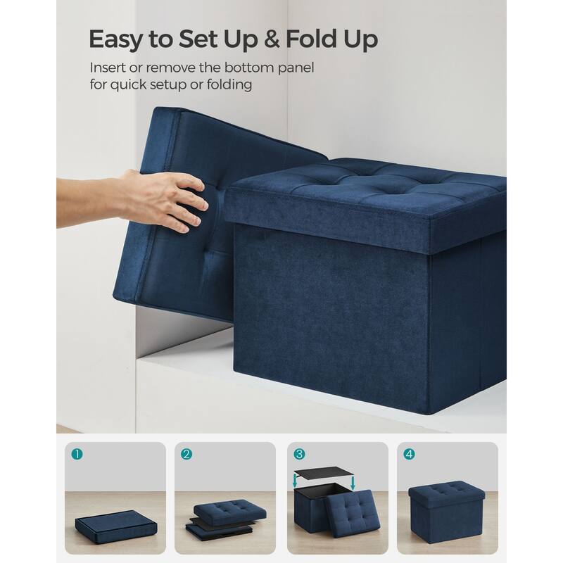 Velvet Foldable Storage Ottoman with Padded Seat and Hidden Compartment for Living Room or Entryway
