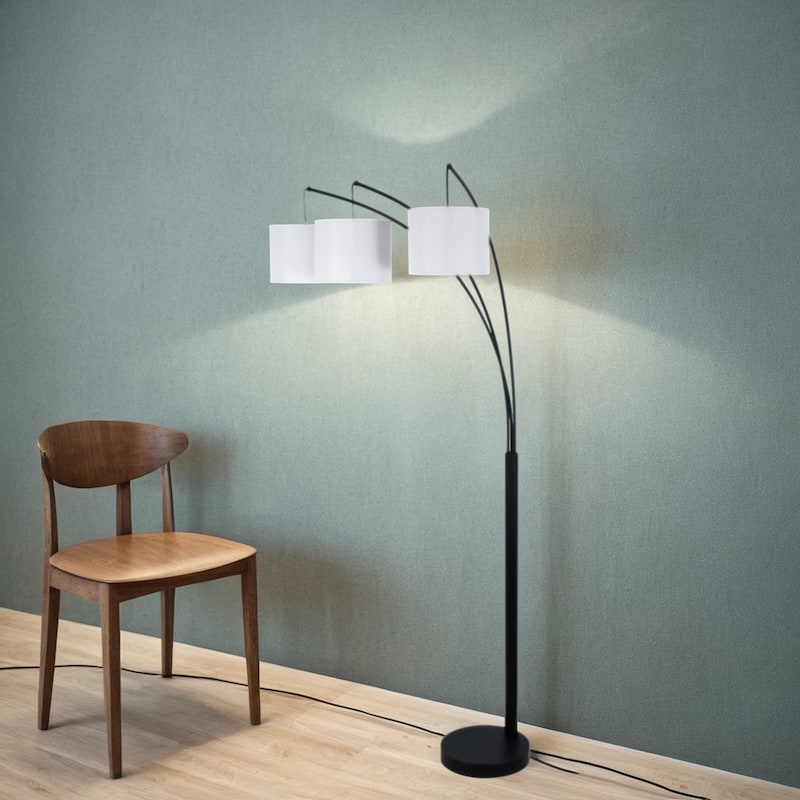 84" 3-Light Metal Floor Lamp with Linen Shade, Black