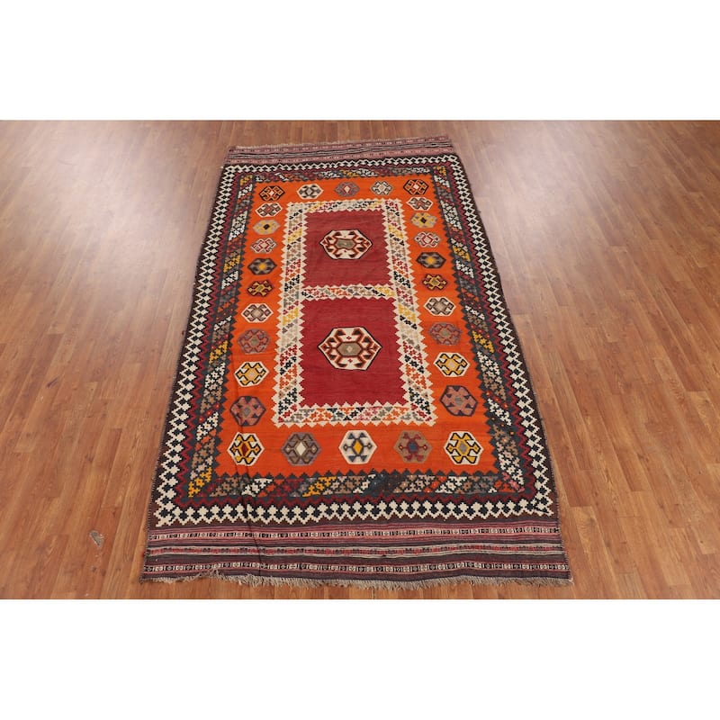 Kilim Qashqai Persian Vintage Rug Oriental Flatweave Wool Carpet - 5'2"x 9'6"
