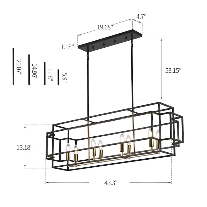 8-Light Kitchen Island Square Rectangle Pendant Lamp Island/Billiard