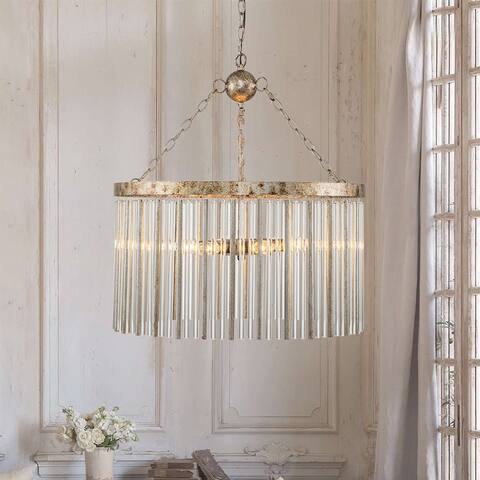 6-Light Vintage Glam Drum Crystal Fringe Chandelier - 24in Wide