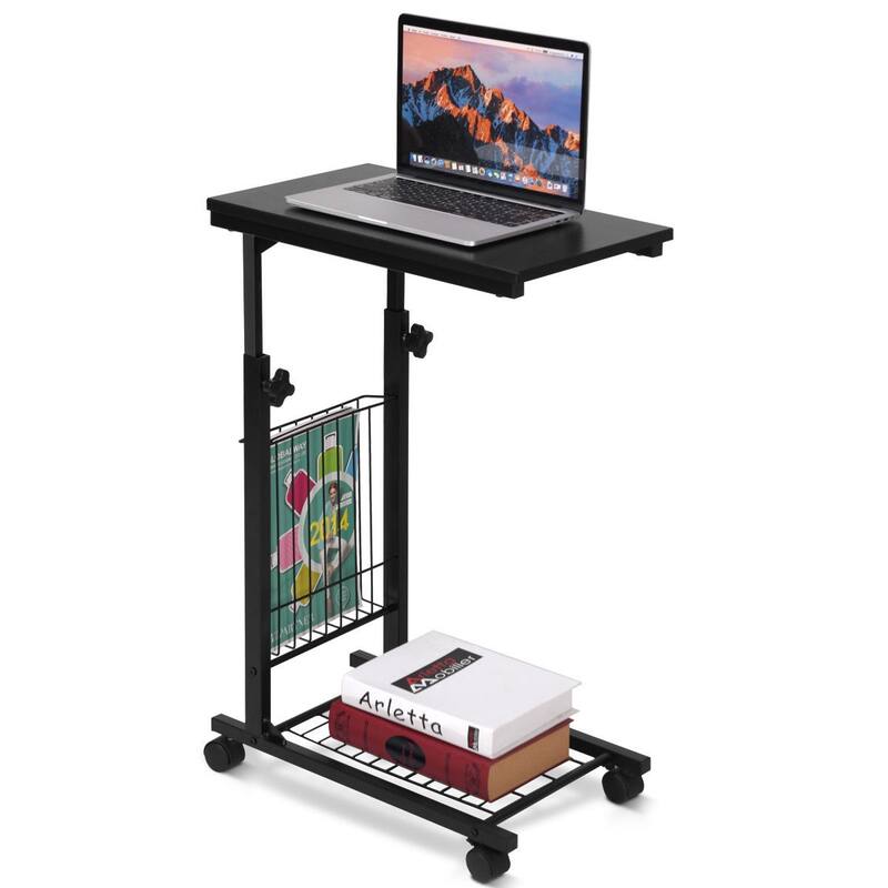 Gymax Height Adjustable Sofa Side Table Snack End Slide Under Table