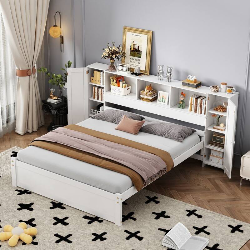Platform Bed with Storage Headboard and Lockers